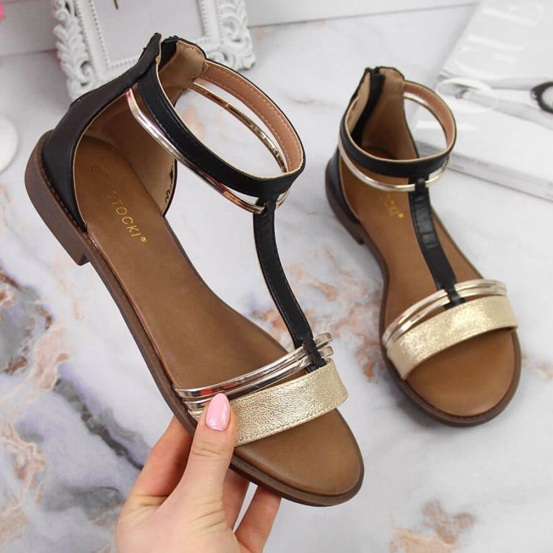 Rimske sandale Potocki W WOL73A crne crna zlatni 1