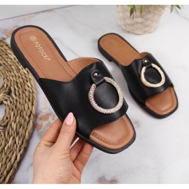 Crne papuče s ukrasom Potocki W WOL74A crna 1