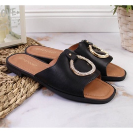 Crne papuče s ukrasom Potocki W WOL74A crna 2