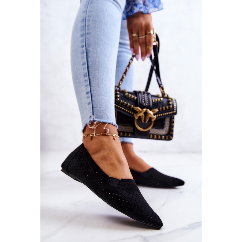 LU BOO Ažur ženske balerinke slip-on crni Rosario crno 1