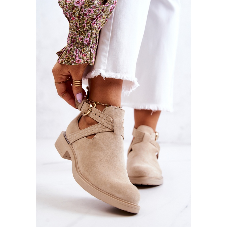 PL5 Ženske kožne čizme s izrezom svijetlobež Ramos 1