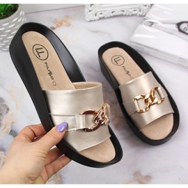 Kožne papuče s lančićem Filippo W PAW345B zlatne boje zlatni 1