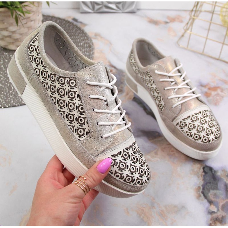 Kožne ažurne cipele Filippo W PAW326 zlatne zlatni 1