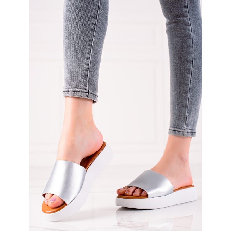Encor Srebrne papuče na platformi srebro 1