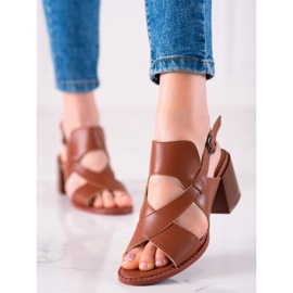 Kožne sandale na visoku petu LA.FI smeđa 2