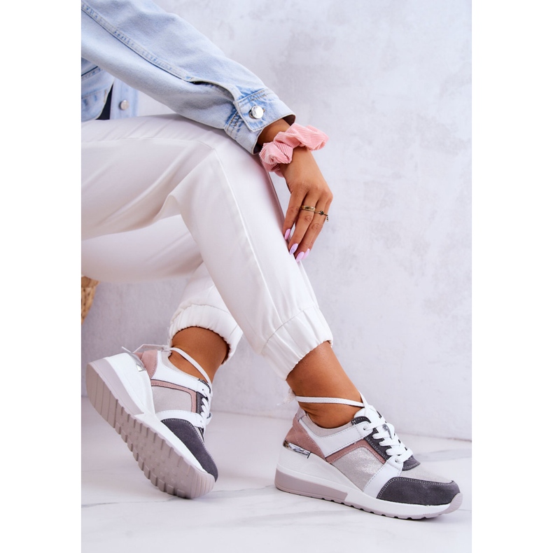 S.Barski Kožne sportske cipele Tenisice na klin Srebrno-siva Elissa ružičasta srebro 2