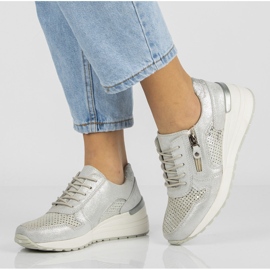 Kožne tenisice Filippo DP1423 / 20 Si srebrne mornarsko plava srebro 1