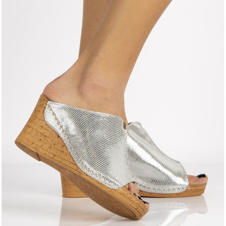 Kožne papuče Filippo DK786 / 20 Si srebrne srebro 1