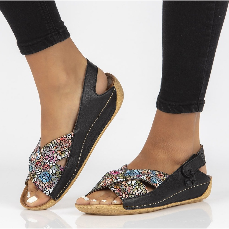 Kožne sandale Filippo 00994-57 / 00-5 crne višebojne crna 1