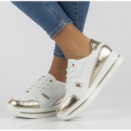 Kožne tenisice Filippo DP3407 / 21 Wh bijele bijela zlatni 1