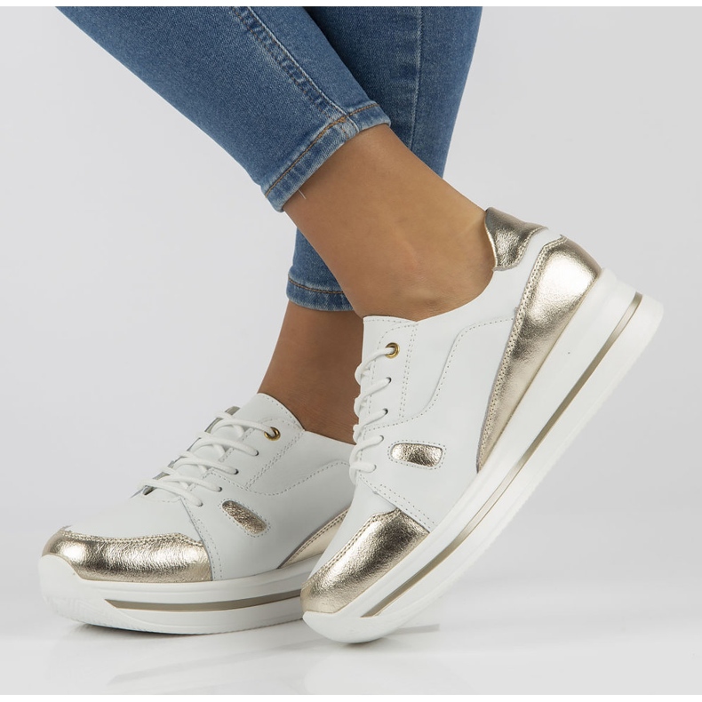 Kožne tenisice Filippo DP3407 / 21 Wh bijele bijela zlatna 1