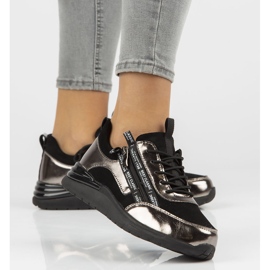 Kožne tenisice Filippo DP3149 / 21 Bk Gn tamni nikal crna srebro 1