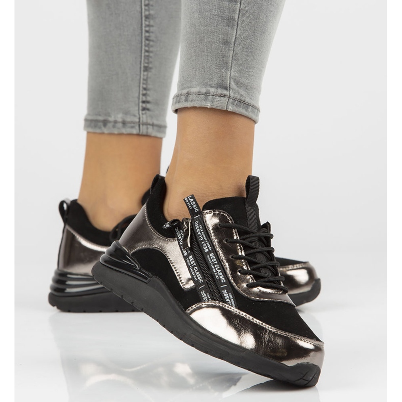 Kožne tenisice Filippo DP3149 / 21 Bk Gn tamni nikal crna srebro 1