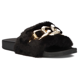 Filippo Crne papuče sa krznom, zlatni lančić QT300 crna 1
