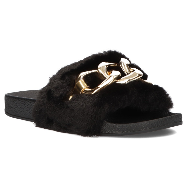 Filippo Crne papuče sa krznom, zlatni lančić QT300 crna 1