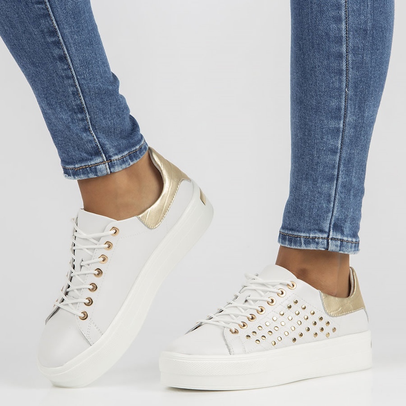 Kožne cipele FILIPPO DP3531 / 22 Wh bijele bijela zlatna 2