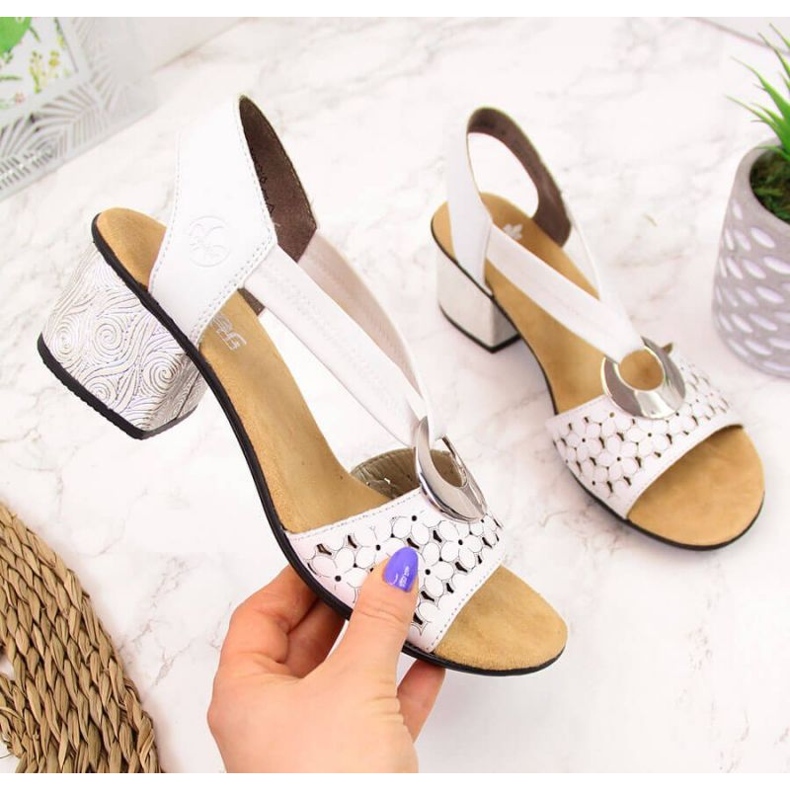 Kožne sandale s gumom Rieker W RKR433 bijele bijela 1