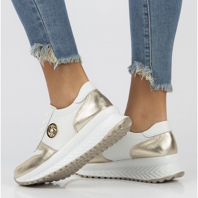 Kožne tenisice Filippo DP3547 / 22 Wh Go bijele bijela zlatni 2