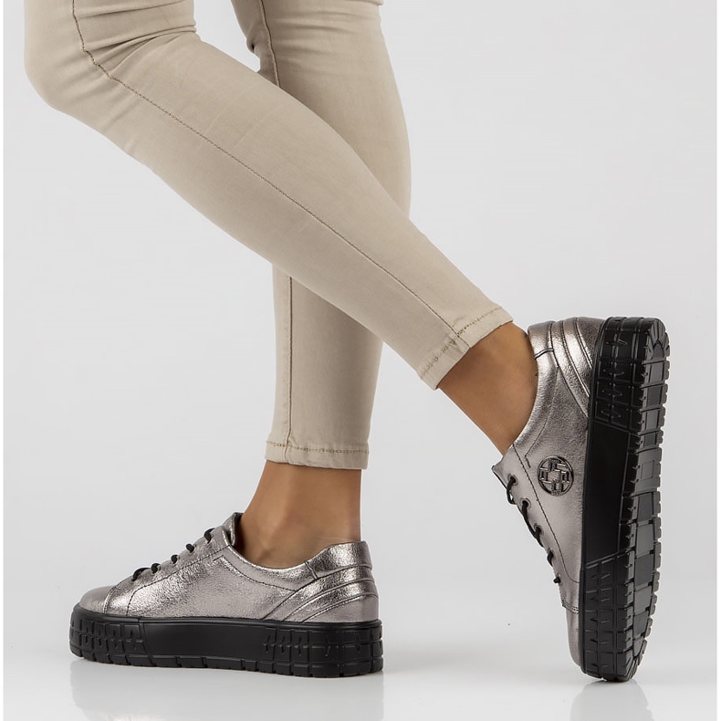 Kožne tenisice FILIPPO DP3528 / 22 Gn gun metal srebro 1