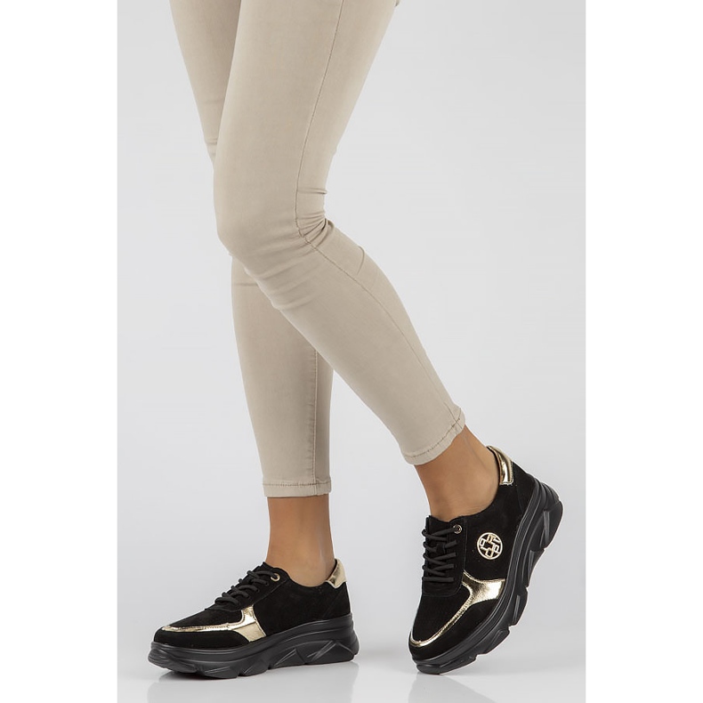 Kožne tenisice Filippo DP2138 / 22 Bk Go crne crna zlatni 1