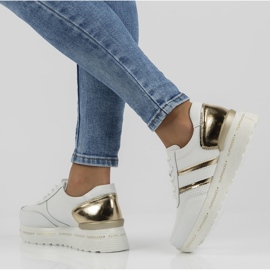 Kožne tenisice Filippo DP3689 / 22 Wh bijele bijela zlatni 1