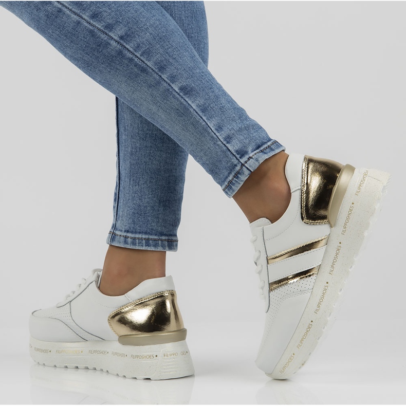 Kožne tenisice Filippo DP3689 / 22 Wh bijele bijela zlatni 1