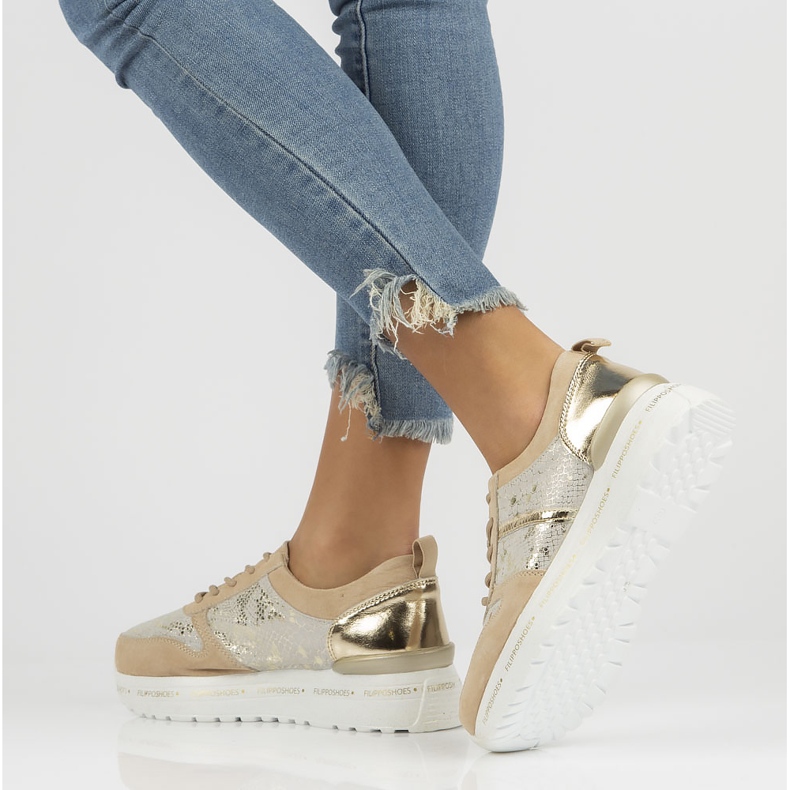 Kožne tenisice Filippo DP3691 / 22 Be Go bež zlatni 2