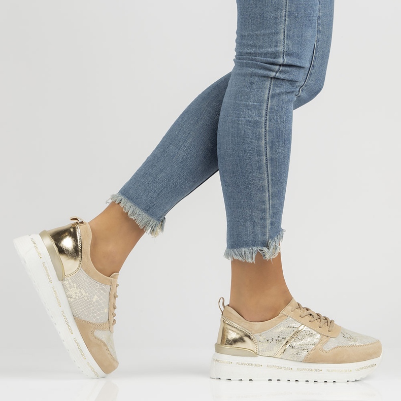 Kožne tenisice Filippo DP3691 / 22 Be Go bež zlatni 1