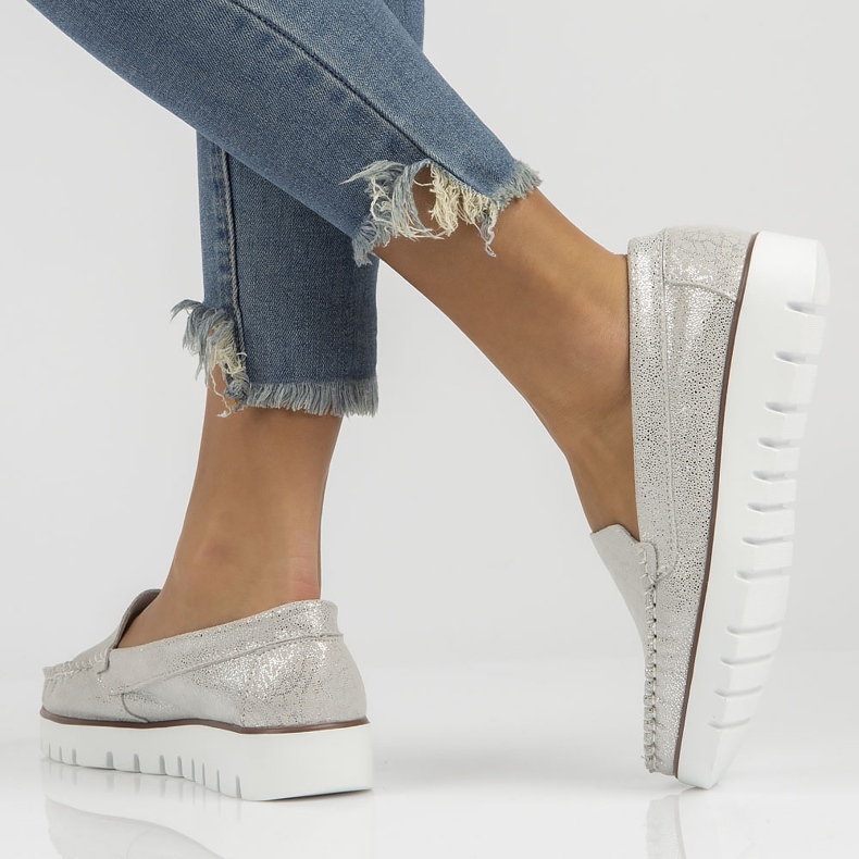 Kožne mokasinke Filippo DP3534 / 22 Si srebrne srebro 1