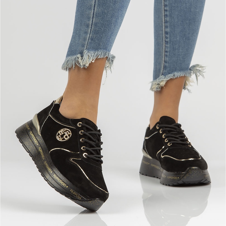 Kožne tenisice Filippo DP3558 / 22 Bk crne crna zlatni 1