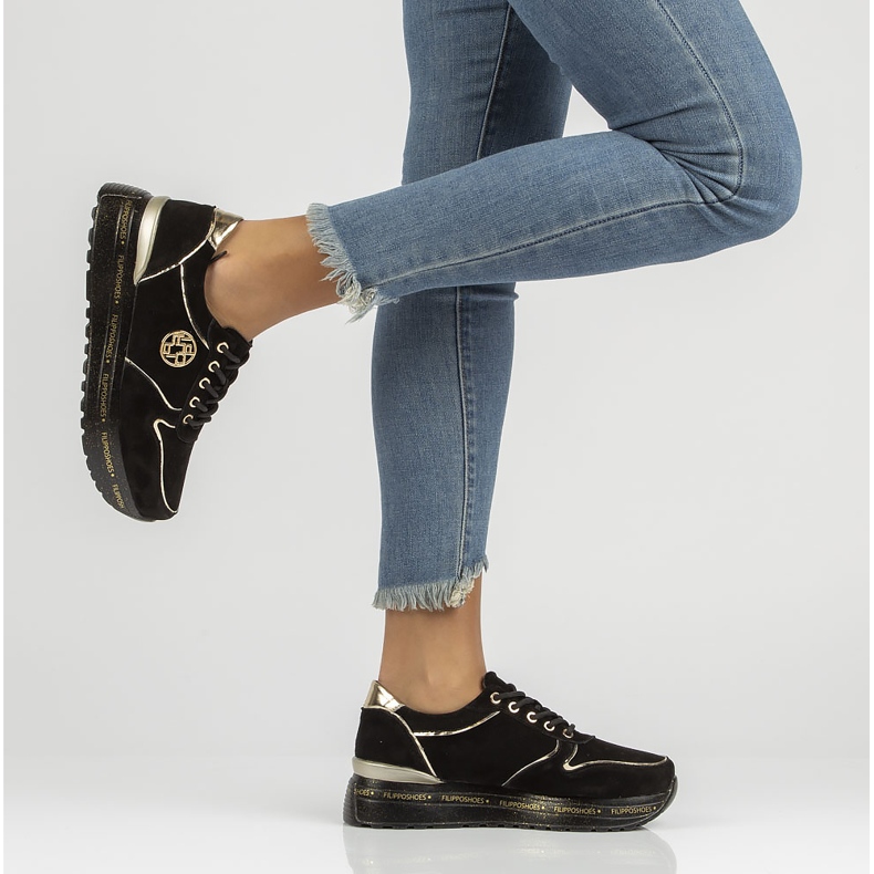 Kožne tenisice Filippo DP3558 / 22 Bk crne crno zlatna 2