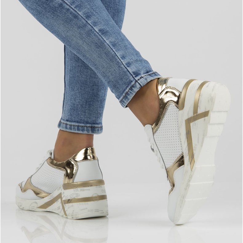 Kožne tenisice Filippo DP3693 / 22 Wh bijele bijela zlatna 1