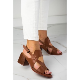 Kožne sandale na visoku petu LA.FI smeđa 1