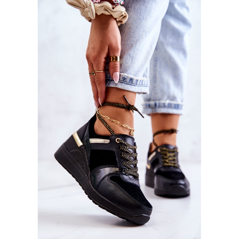 S.Barski Crne Rayana kožne sportske cipele na klin crna 1