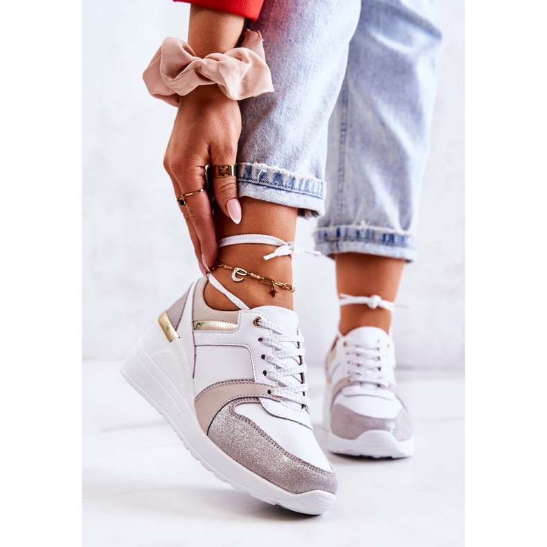 S.Barski Kožne sportske cipele na klin bijela i siva Rayana 2