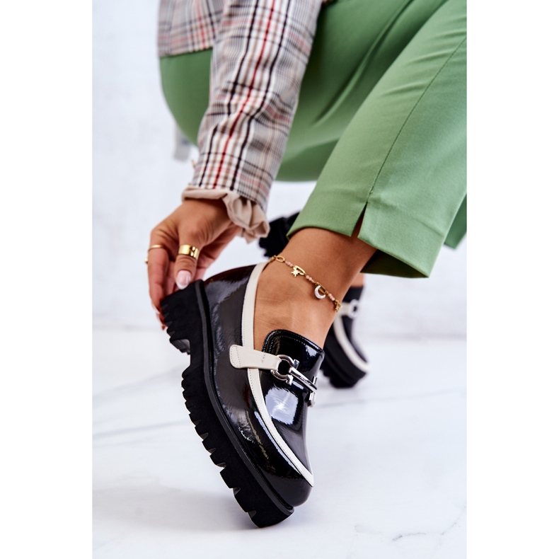 S.Barski Lakirane ženske mokasinke crno-bijele Cassida bijela crna 1