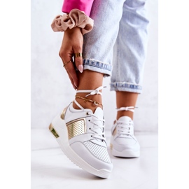 S.Barski Ženske kožne sportske cipele na klin bijeli Larson bijela zlatni 1