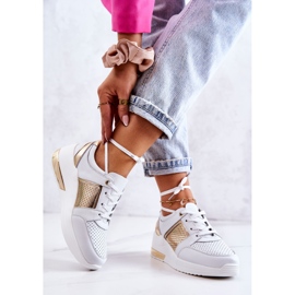 S.Barski Ženske kožne sportske cipele na klin bijeli Larson bijela zlatni 2