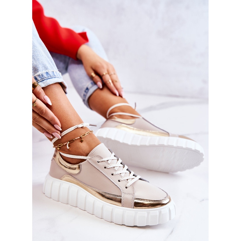 S.Barski Ženske broge na platformi Noriso bež i zlatne boje zlatni 1