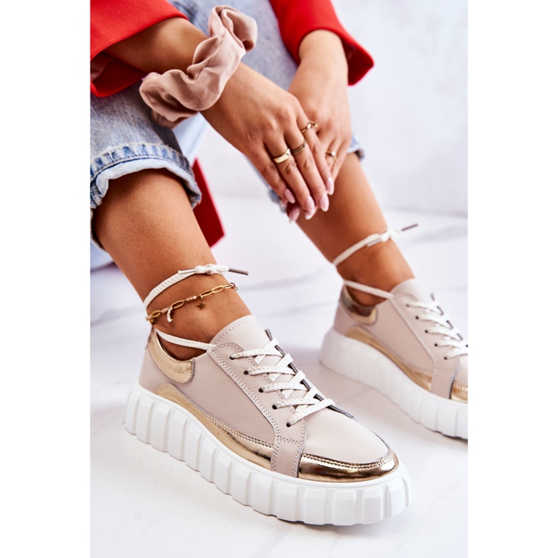 S.Barski Ženske broge na platformi Noriso bež i zlatne boje zlatna 2