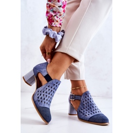 Ženske kožne ažurne čizme Maciejka 04962-06 Plave plava 1