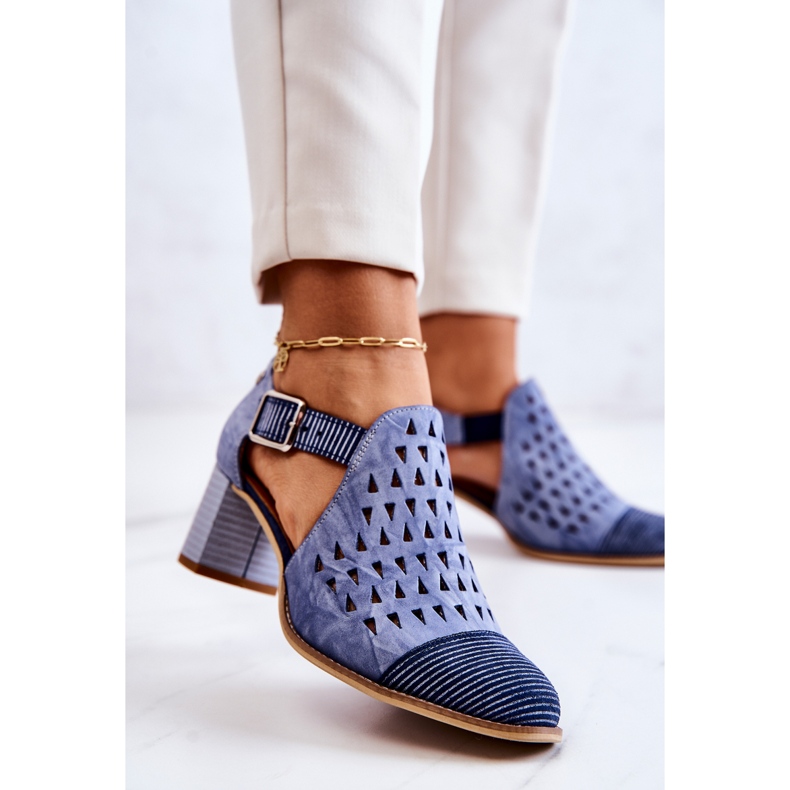 Ženske kožne ažurne čizme Maciejka 04962-06 Plave plava 2