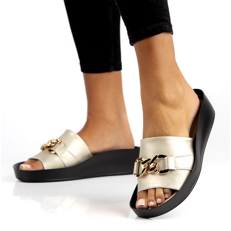 Kožne papuče Filippo DK3590 / 22 Go zlatne zlatni 1