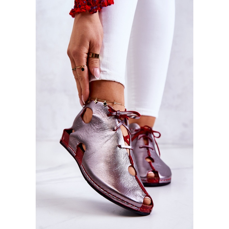 Svijetle kožne Maciejka 03426-20 Srebrno-crvene čizme crvena 1