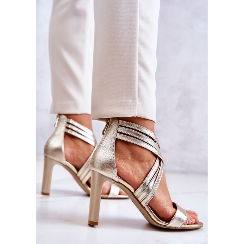 Lewski Shoes Kožne ženske sandale s patentnim zatvaračem Cipele Lewski 3138 Golden zlatna 2