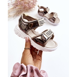 PJ2 Dječje kožne sandale s čičak trakom tamnozlatne boje smeđa zlatni 1