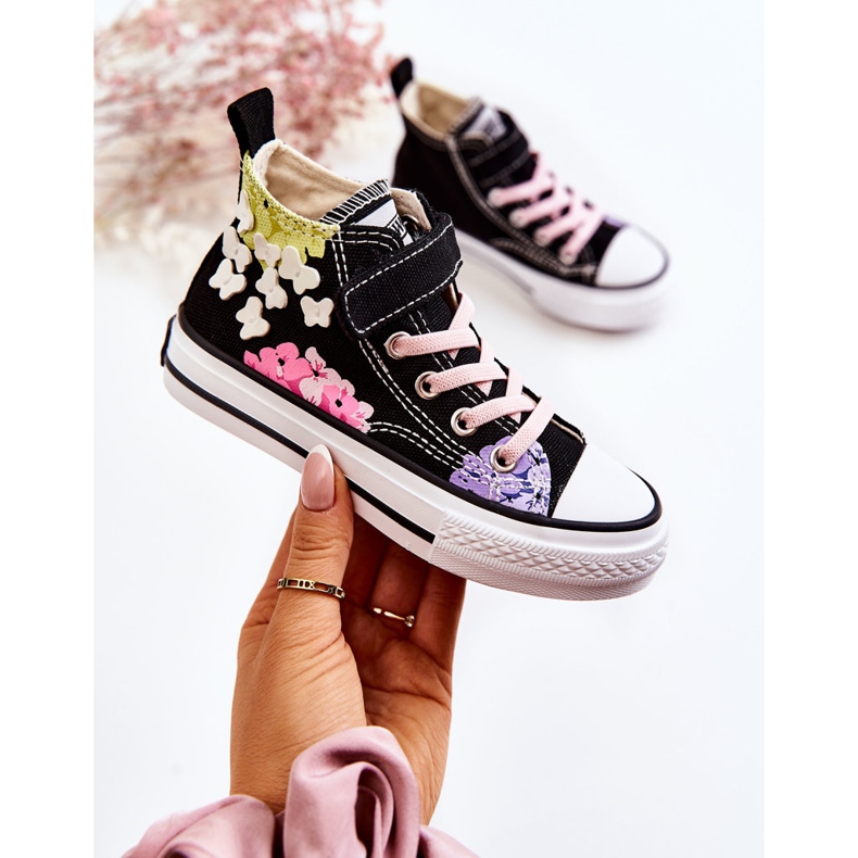 PA1 Visoke dječje tenisice od tkanine Print Black Dorry crno 1