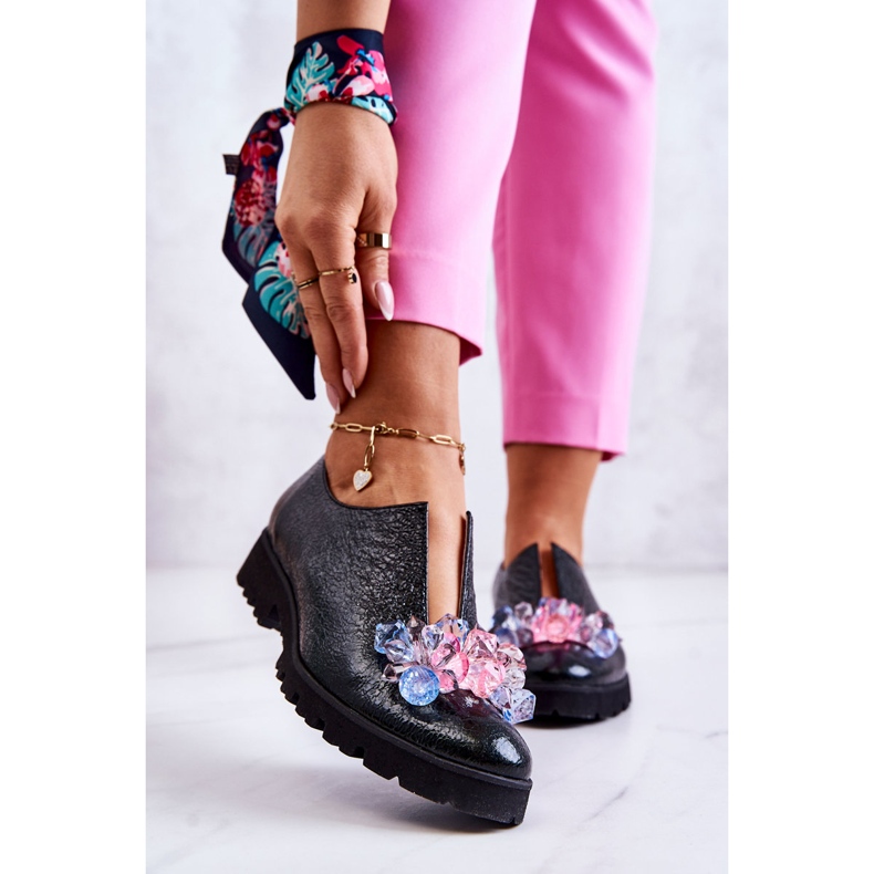 PA2 Elegantne kožne cipele s tamnozelenim ukrasom Cindy zelena 1