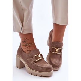 Elegantne cipele na stupić sa zlatnim ukrasom, bež Harmell 1