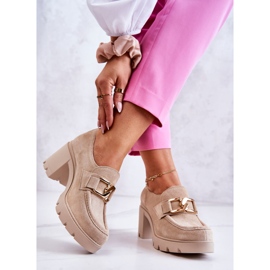 PL5 Elegantne cipele na stupu sa zlatnim ukrasom.Svijetlo bež Harmell 2